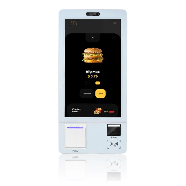 Quiosque de pedido automático de 21,5", 24" para restaurantes Android ou Windows OSD, tela sensível ao toque, impressora de 80 mm, scanner, suporte POS portátil