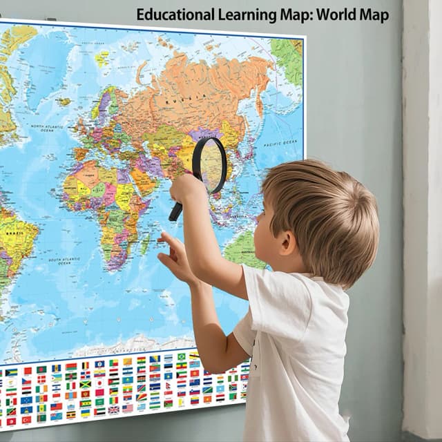 Mapa mundi decorativo com bandeiras, 36x24 polegadas, pôster detalhado, pintura, arte de parede, presentes de viagem, impressão em tela para casa, escritório, sala de aula