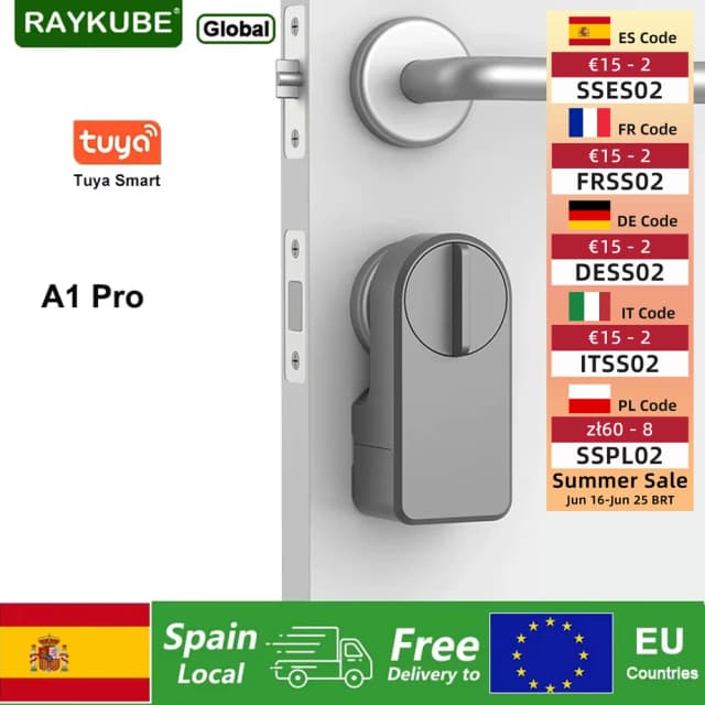 Raykube a1 pro tuya bluetooth fechadura de porta inteligente tuya/smart life app desbloquear nenhuma perfuração necessária entrega desde espanha para ue countri
