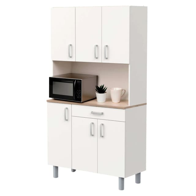 Móveis Auxiliares de Cozinha, Armário de Cozinha, Armário Buffet de Cozinha 6 Portas Branco e Carvalho Kronberg 101x185 cm