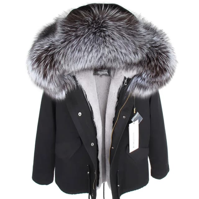 MAOMAOKONG 2022 abrigo de piel auténtica nueva moda cuello de piel de zorro ropa de invierno para mujer forro extraíble chaqueta gruesa Parka corta
