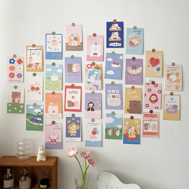 Coreano ins bonito urso coelho cartão postal conjunto diy dos desenhos animados cartões de fotos fundo do quarto das crianças kawaii cartão decorativo 30 folhas