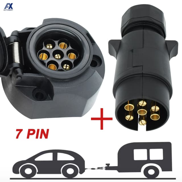 Tomada Trailer Europeu e Plug, Conector Elétrico, Adaptador de Sinal de Transferência, Caminhão RV, Vans, Caravanas, Tow Bar, 7 Pinos, 12V
