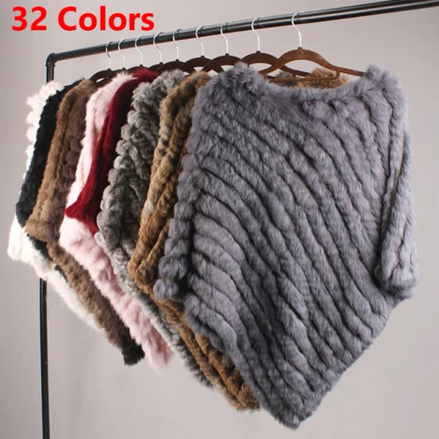 Poncho de piel de conejo auténtica tejido de piel Natural, chaleco, abrigo envolvente a la moda, chal, bufanda para mujer, capa de piel Natural para fiesta de boda, venta al por mayor