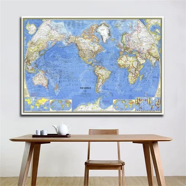 1 peça 1965 mapa mundi A2-59 * 42cm mapa do mundo fundo não tecido papel de pôster de parede para sala de estar material de escritório doméstico