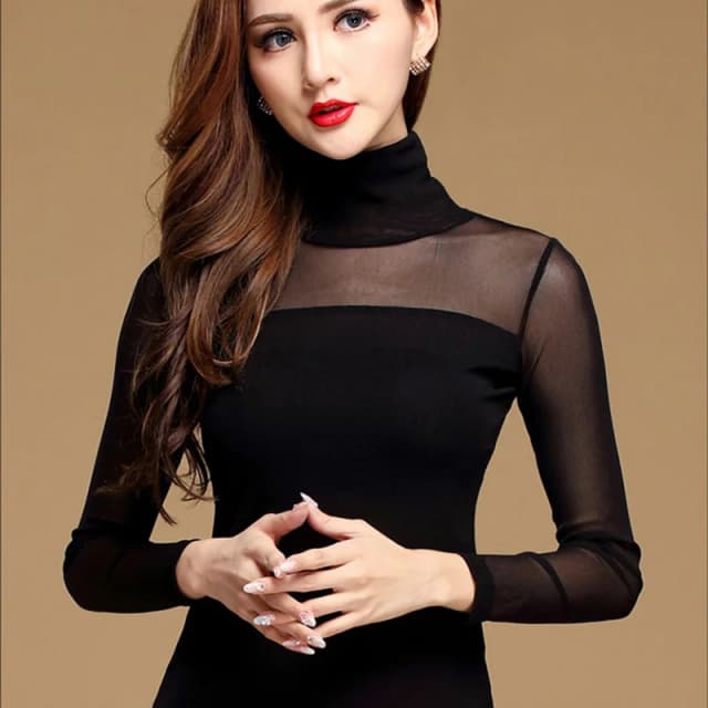 Tops blusa das mulheres camisa preto branco sexy longo casual manga longa rendas blusas sob camisas elásticas topos e blusas femininas novo