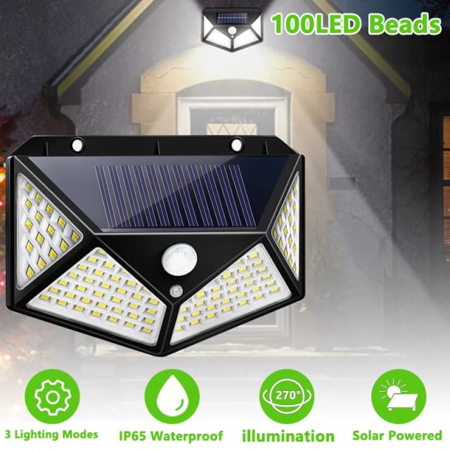 4 pçs novas luzes solares ao ar livre lâmpada de parede pir sensor movimento 100led movido a energia solar luz rua para jardim pátio presentes