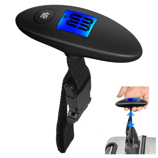 Balança de Bagagem Portátil 40kg/100g com Luz de Fundo Azul, Balança Digital de Viagem com Cinta de Tecido, Balança Eletrônica Digital para Bagagem