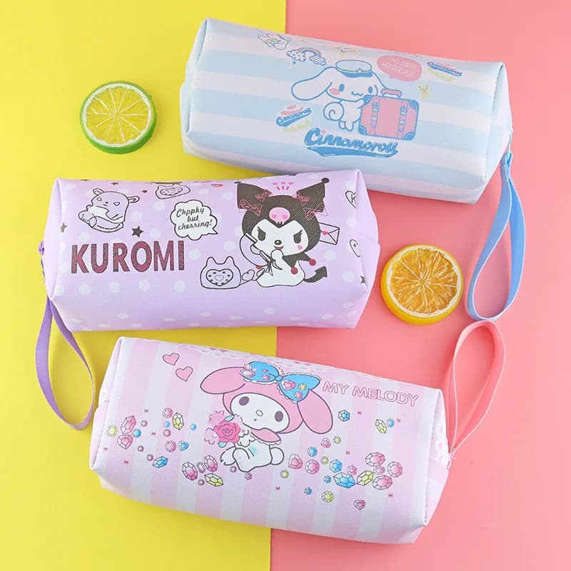 Estojo de lápis cinnamoroll kuromi melody, bolsa de papelaria pu à prova d'água para estudantes, papelaria