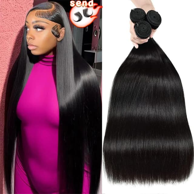 Pacotes de Cabelo Humano Remy Liso Natural de 40-46 Polegadas, 3-5 Pacotes de Cabelo Humano Brasileiro Cru Real, Extensões Pretas para Mulheres