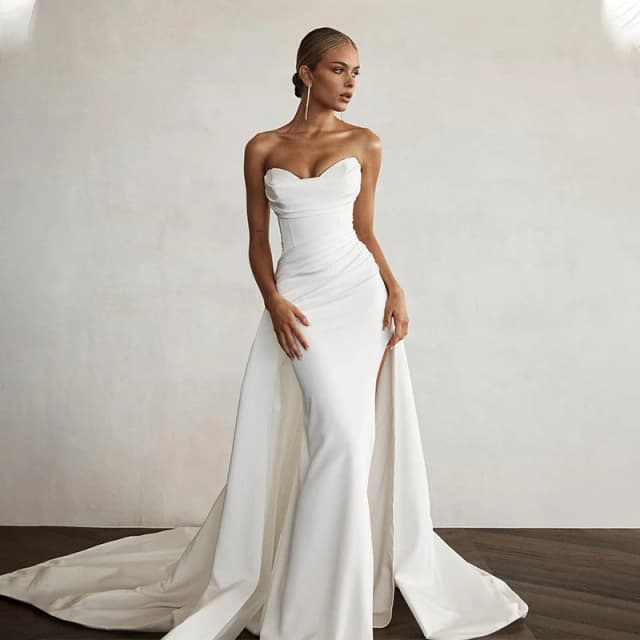 Vestidos de Noiva Modernos Sereia com Fenda Frontal e Cauda, Vestidos de Noiva Decote Coração, Vestidos de Noiva Boho Femininos 2026, Duas Peças Feitos Sob Medida