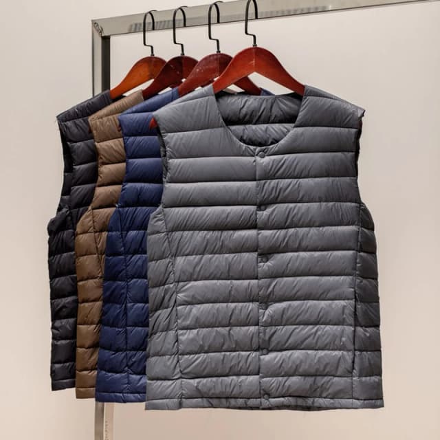 0-10 ℃   Homens para baixo coletes outono inverno pato para baixo jaquetas sem mangas puffer casaco de penas portátil viagem ao ar livre coletes à prova de vento