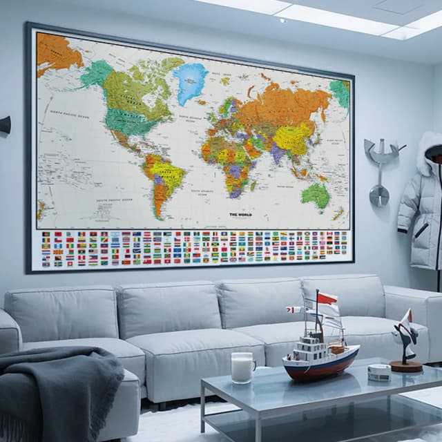 Mapa mundi de parede grande, 150x225cm, vintage, não-tecido, decorativo, spray, imagem para educação, casa, escritório, material escolar
