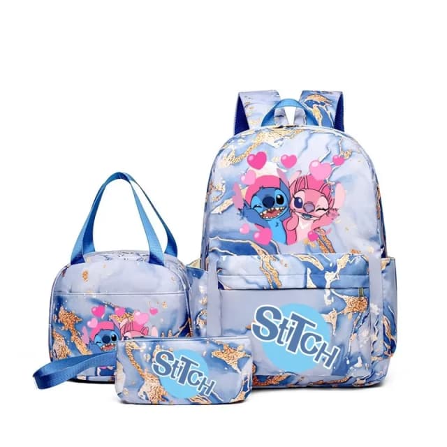 Conjunto de mochila com estampa de anime Lilo & Stitch de 3 unidades, com sacola e bolsa, mochila externa leve e respirável de grande capacidade