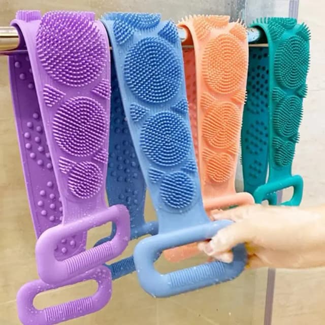 Esponja corporal escovas de silicone toalhas de banho purificador esfregando volta peeling massagem cinto de chuveiro estendido escovas limpas da pele