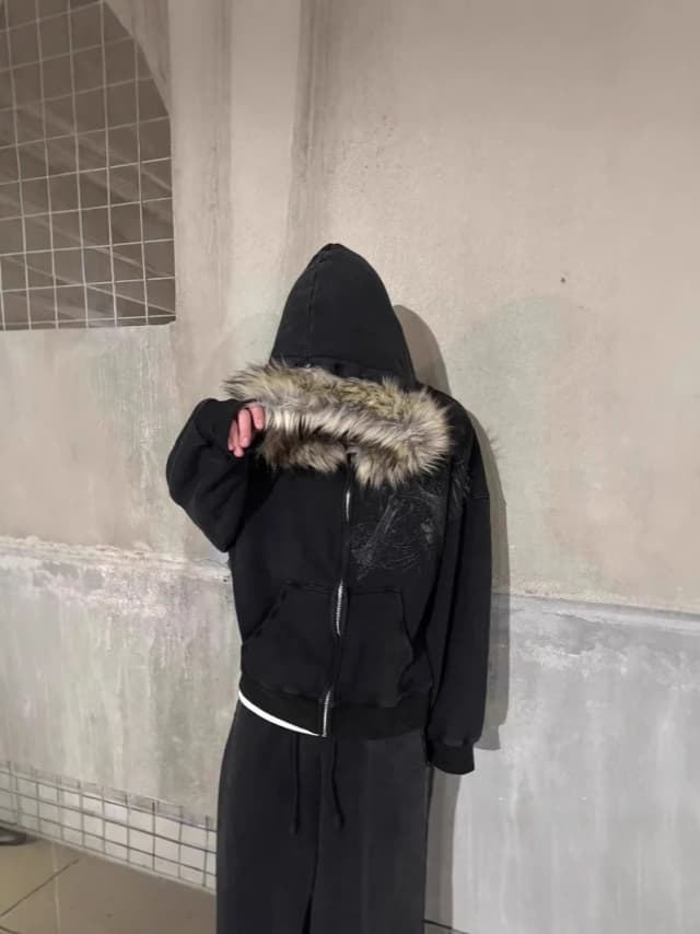 Moletom com Capuz de Estilo Y2K para Mulheres, Estilo Harajuku, com Gola de Pelo Sintético, Roupas Gráficas Hip Hop Punk Gótico, Novo 2025