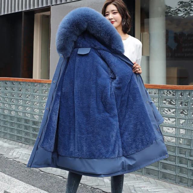 Jaqueta de inverno 2024 novas mulheres parka casaco longo forro de lã com capuz jaqueta gola de pele grosso quente neve wear acolchoado parka para baixo casaco