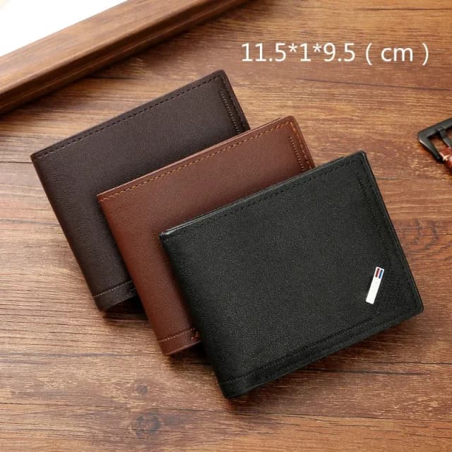 Carteira curta de couro masculina carteira fina dobrável minimalista carteira de couro macio