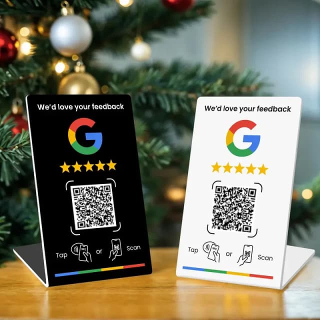 Nfc 215 código QR programável Cartão de Revisão do Google Mesa de estação NFC NFC Google Reviews exibem cartão dobrável suporte de marca em pé