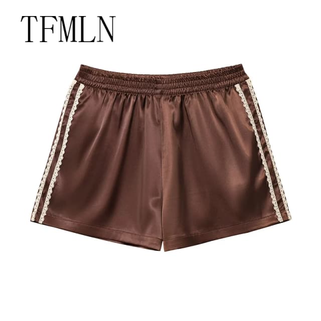 Tfmln feminino novo verão seda rendas shorts calcinha imitação plissado bloomers anti exposição calças lolita cetim calcinha shorts vestido