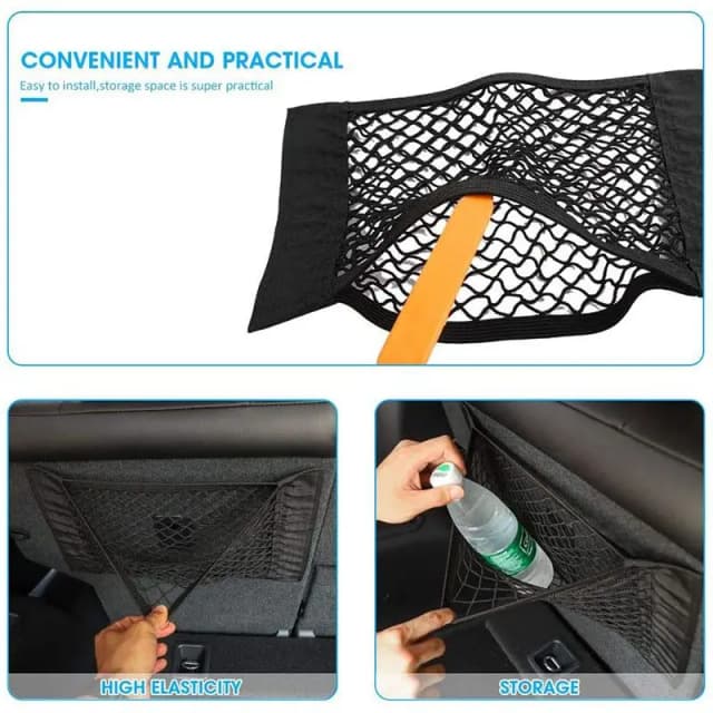 Organizador de malha para porta-malas de carro, bolso de armazenamento universal com velcro, bolsa de armazenamento elástica para veículos, acessórios interiores de malha automotiva