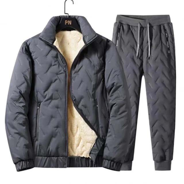 Inverno quente terno masculino conjunto de duas peças outono e inverno engrossado calças casuais jaqueta de algodão quente camisola jaquetas homem
