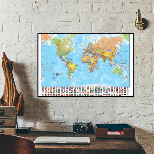 Mapa mundi em inglês, 90*60cm, mapa educacional, pintura em tela, pôsteres e impressões, decoração de parede para material escolar de escritório