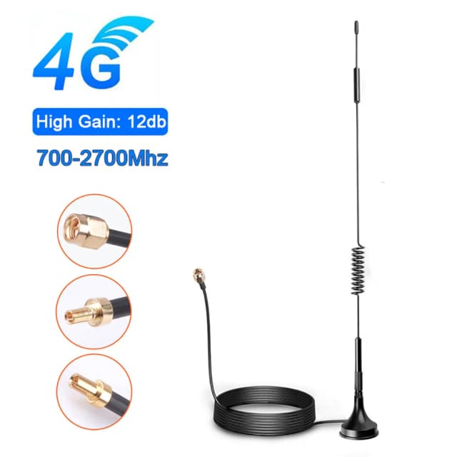 Antena de alto ganho 12dbi 2g 3g 4g ts9 crc9 sma conector macho 700-2700mhz gsm roteador externo lte antena magnética impulsionador de sinal