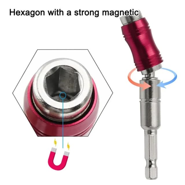 Haste de extensão direcional com alça hexagonal curvada vermelha, parafuso magnético, ponta de broca, adaptador universal, acessórios de ferramenta elétrica, 1 peça