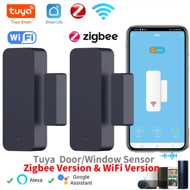 Tuya zigbee wifi sensor de porta janela entrada sensor segurança assaltante sensor magnético alarme vida inteligente trabalho com alexa google casa