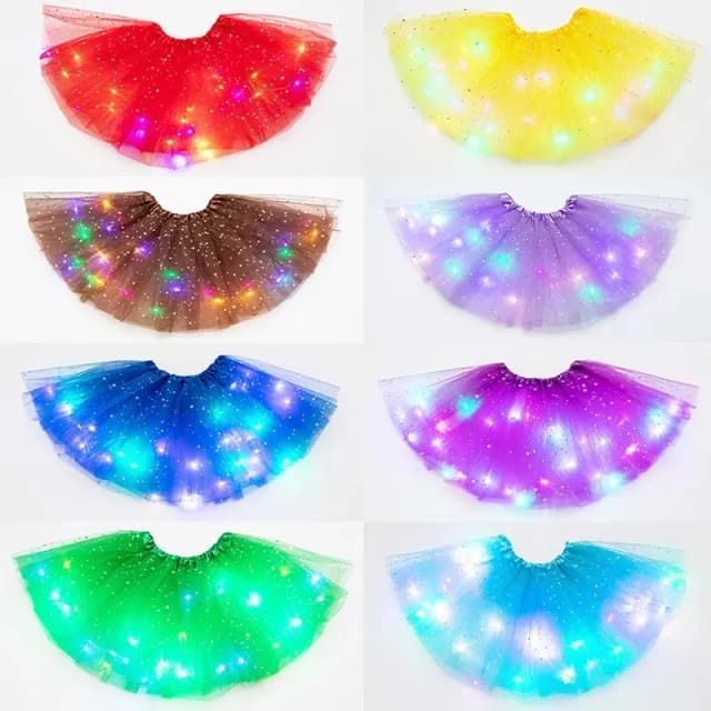 Fato de minissaia LED brilhante para meninas, saia princesa Tutu para crianças, pano para festa de casamento, roupas cosplay para crianças