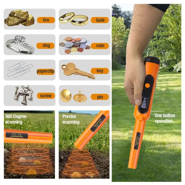 Detector de metais ao ar livre aventura portátil detector de metais pinpointer localizador à prova dwaterproof água 360 °   Haste do detector de metais de varredura lateral