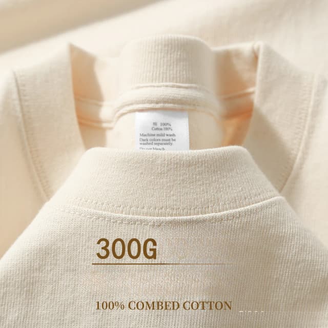 Bege 300g algodão pesado manga curta camiseta verão em torno do pescoço solto e camisa base para homens mulheres camiseta básica