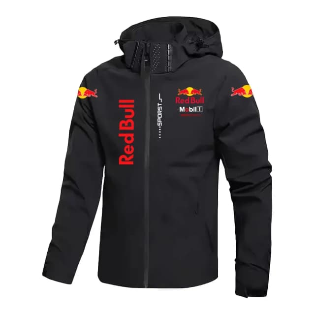Jaqueta masculina Red Bull, estilo primavera e outono, com capuz removível, à prova de vento e à prova d'água, para montanhismo