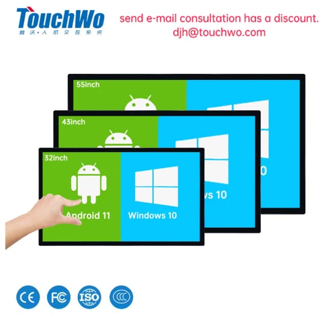 Monitor interativo com tela sensível ao toque TouchWo 32 43 55 65 polegadas, computador touch all-in-one, quadro inteligente para escritório e sala de aula.