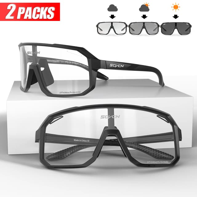 Óculos de sol fotocromáticos para homens e mulheres, óculos MTB ciclismo, óculos de bicicleta, mountain bike, óculos esportivos, 2 pacotes
