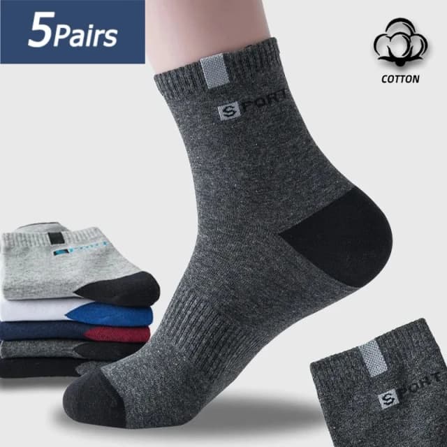 5 pares de meias de algodão para homens esporte respirável macio carta moda tênis alta elástica tubo médio meia toalha sox verão