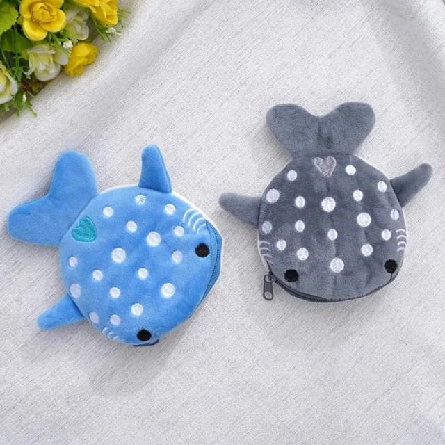 Novo tubarão dos desenhos animados de pelúcia zero carteira moeda saco de pelúcia animal carteira para mulheres crianças zíper saco de moedas bonito pingente pacote de cabo de dados