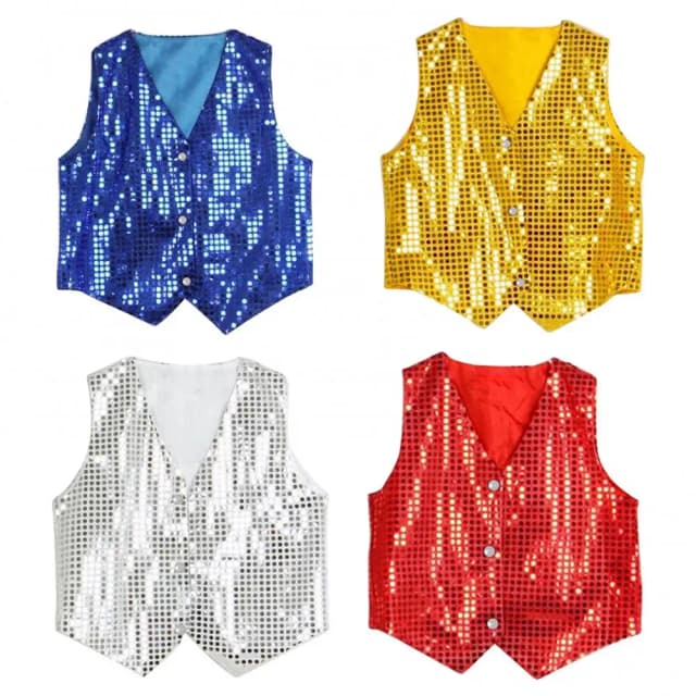 Crianças brilhando lantejoulas roupas meninos estudantes trajes de desempenho de palco de natal crianças hip-hop jazz palco dança colete