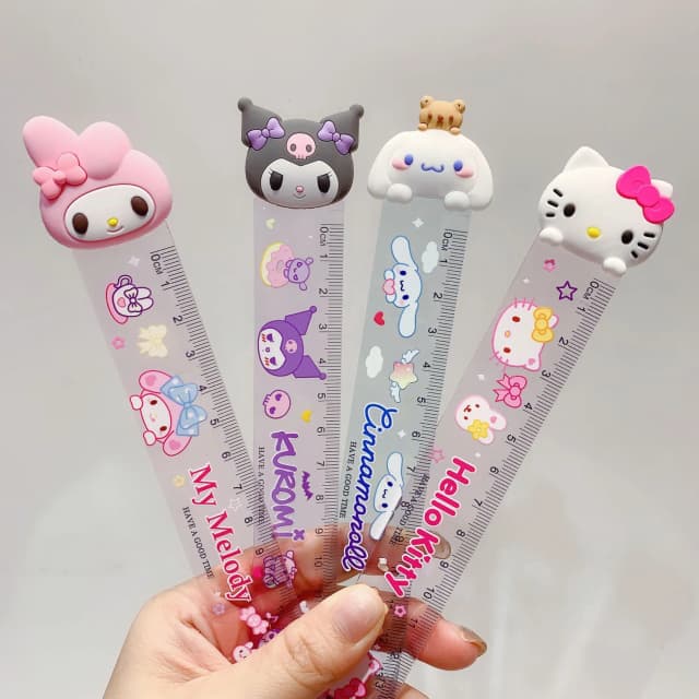 Régua de papelaria kawaii, 4 unidades, desenho animado kuromi minha melodia cinnamoroll 15cm réguas estudantes escola material de escritório