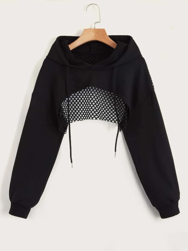 Street Sport Drop Ombro Cordão Oco Out Super Crop Sports Hoodie Sem Cami Top