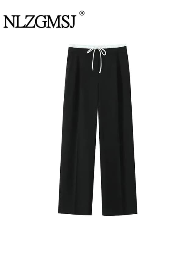 Nlzgmsj 2024 outono inverno novo produto moda feminina streetwear solto casual splice design perna larga britches