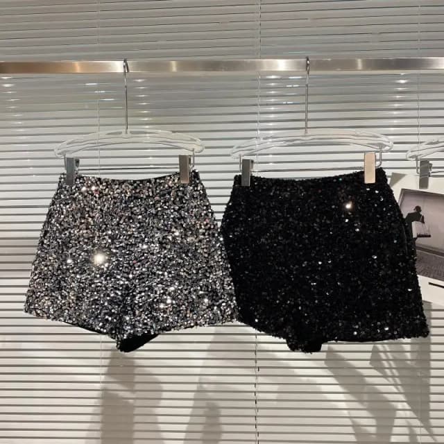 Novo outono preto veludo shorts feminino lantejoulas brilhante versátil calças curtas clubwear shorts calças quentes high street