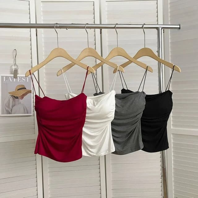 Camisola de alças sem mangas feminina, camisola justa, top curto sexy com alças finas, roupa interior branca lisa, estilo coreano