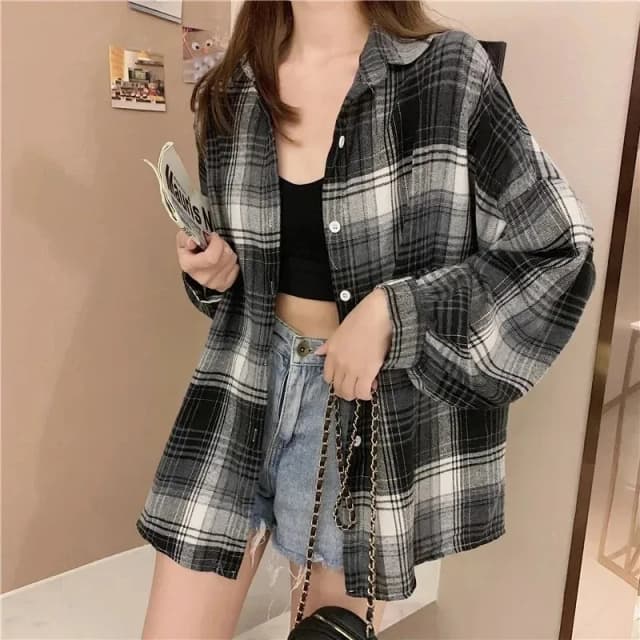 Camisa xadrez feminina moda outono manga longa topo feminino vintage único breasted blusa senhoras estilo preppy solto camisas de verificação