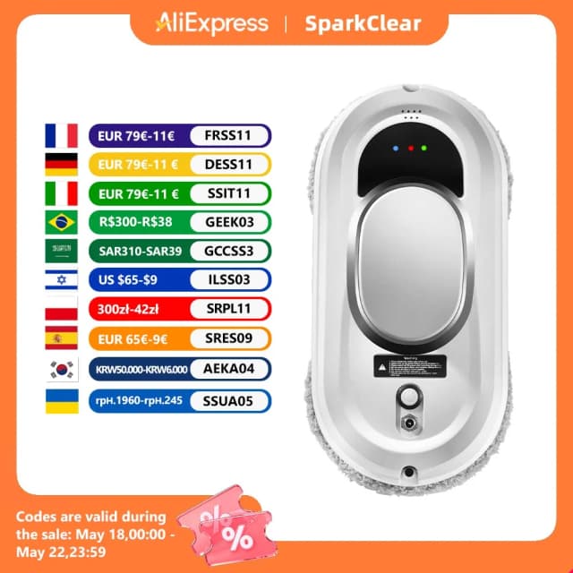 Robô elétrico de limpeza de janelas 5600Pa, automático e controle remoto, robô de lavagem de vidro a vácuo para eletrodomésticos