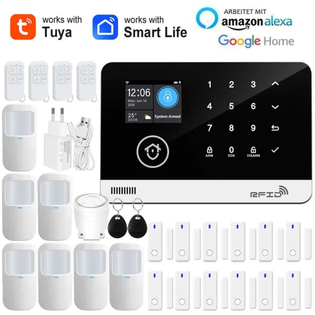 Tuya Smart WiFi GSM Sistema de alarme de segurança doméstica - Teclado de toque RFID APP Controle sem fio antirroubo com volume ajustável