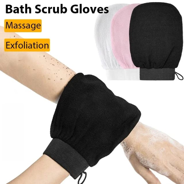 Luvas de banho pretas, esfoliante corporal, removedor de pele morta, escova de banho, massagem facial, toalha de limpeza profunda, ferramenta de banho