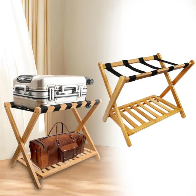 Suporte de bagagem portátil resistente Dobrável, Espessado Organizador, Dois Camados Prateleira, Suitcase Stand, Ajuste para quarto de hóspedes, Hotel, Quarto