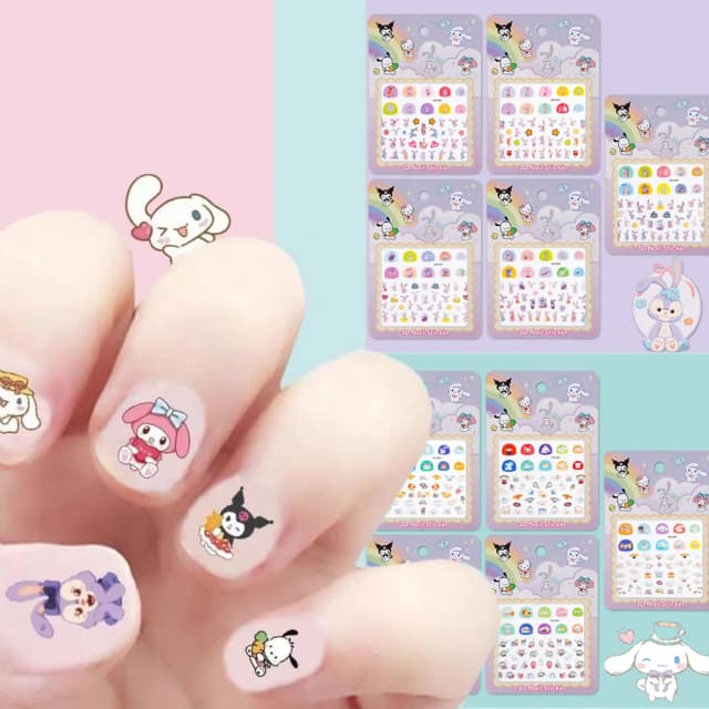 5 pçs/set dos desenhos animados olá kitty 3d adesivos de unhas diversão sanrio melodia kuromi arte do prego imprensa em unhas decoração decalques da arte do prego